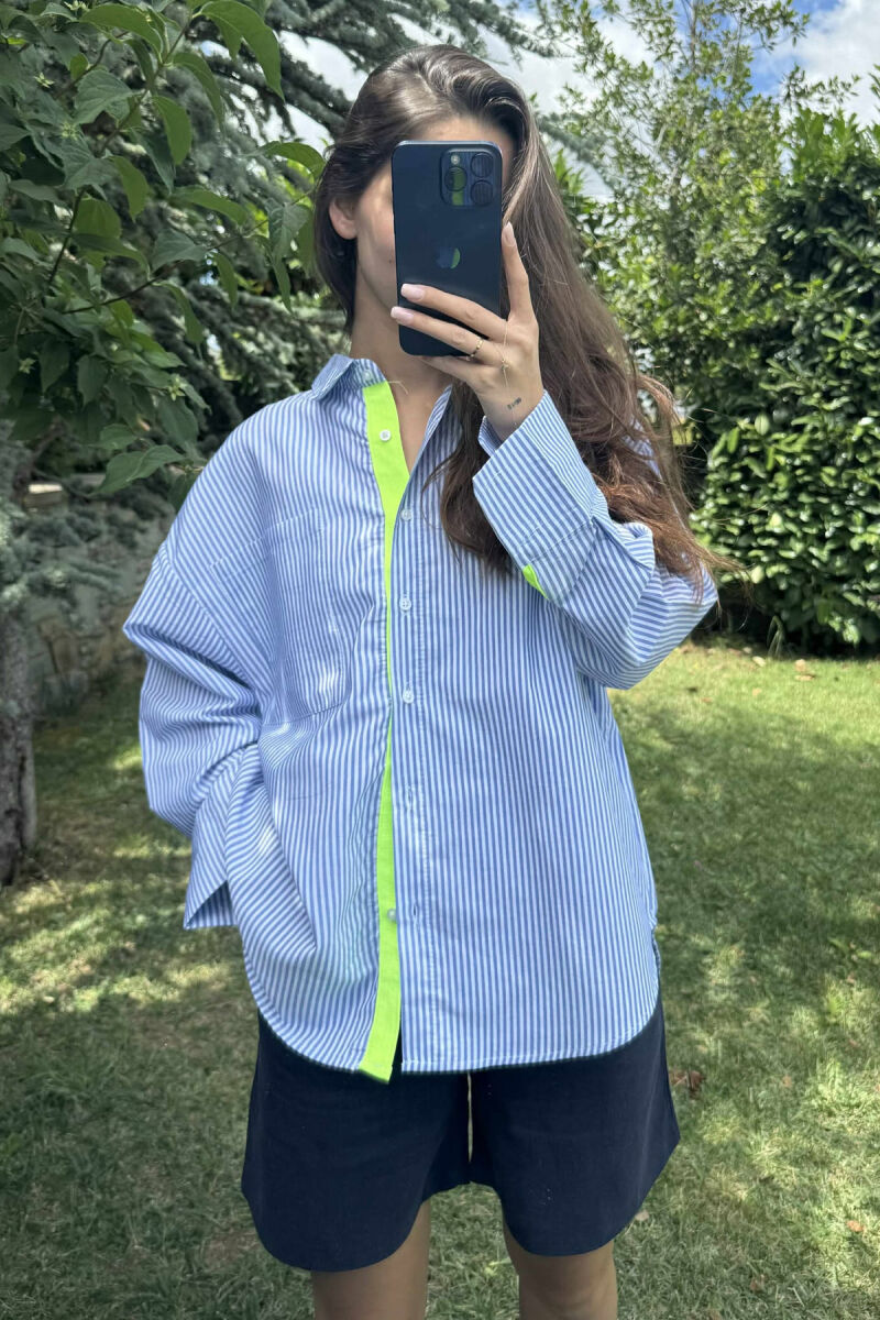 STRIPE DESIGN SIMPLE WOMEN SHIRT LIGHTBLUE/BZ - 8
