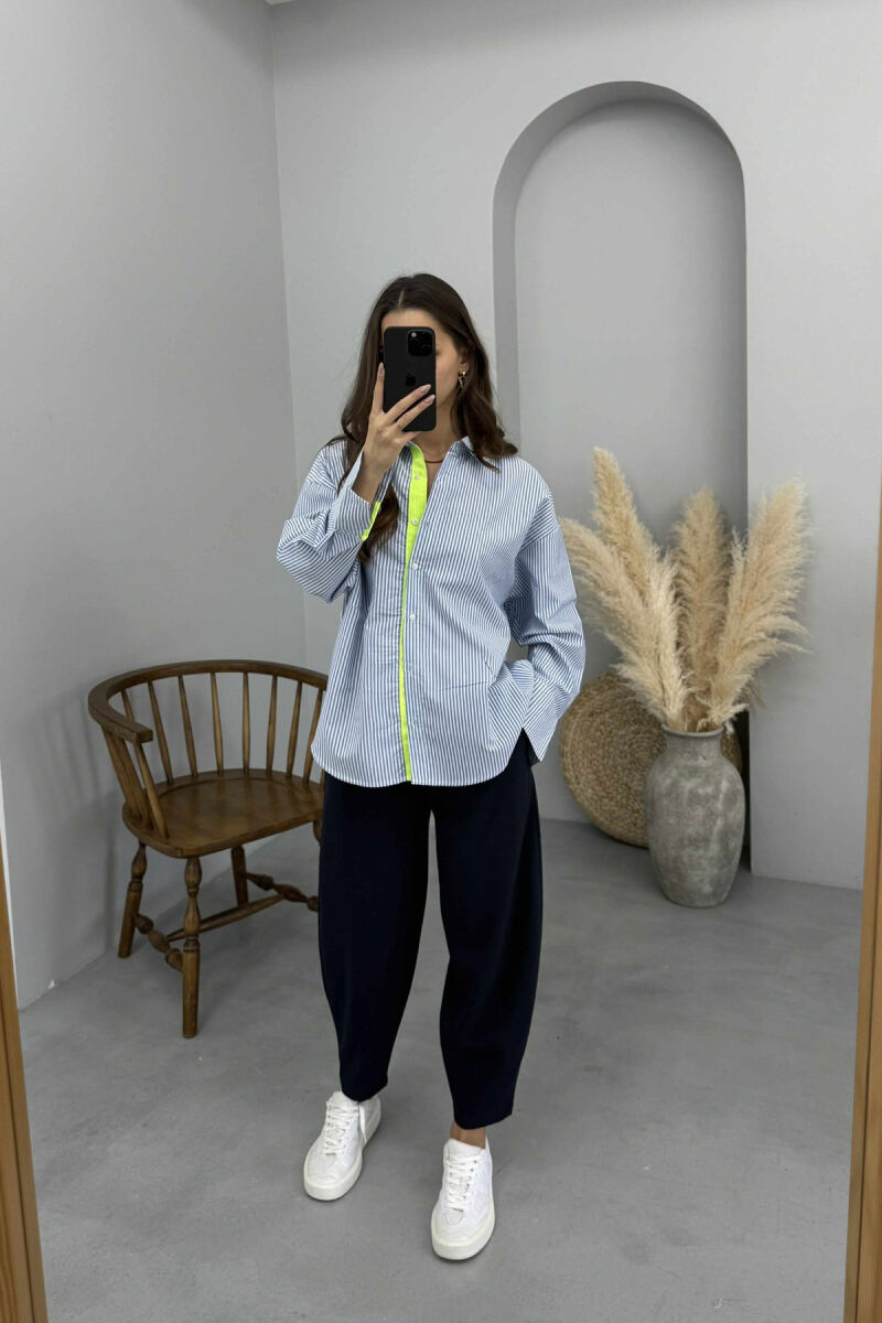 STRIPE DESIGN SIMPLE WOMEN SHIRT LIGHTBLUE/BZ - 1