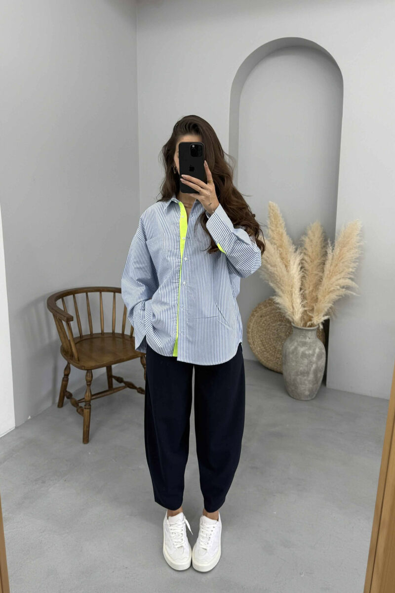 STRIPE DESIGN SIMPLE WOMEN SHIRT LIGHTBLUE/BZ - 4