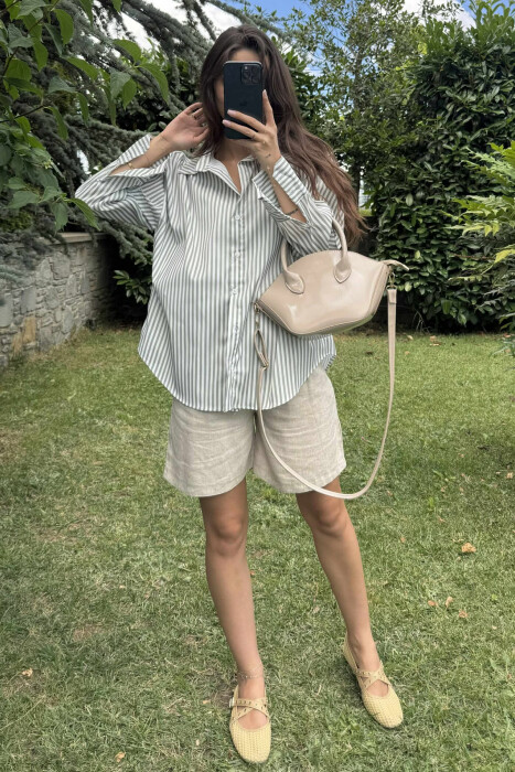 STRIPE DESIGN SIMPLE WOMEN SHIRT MINT/MENTE - 2