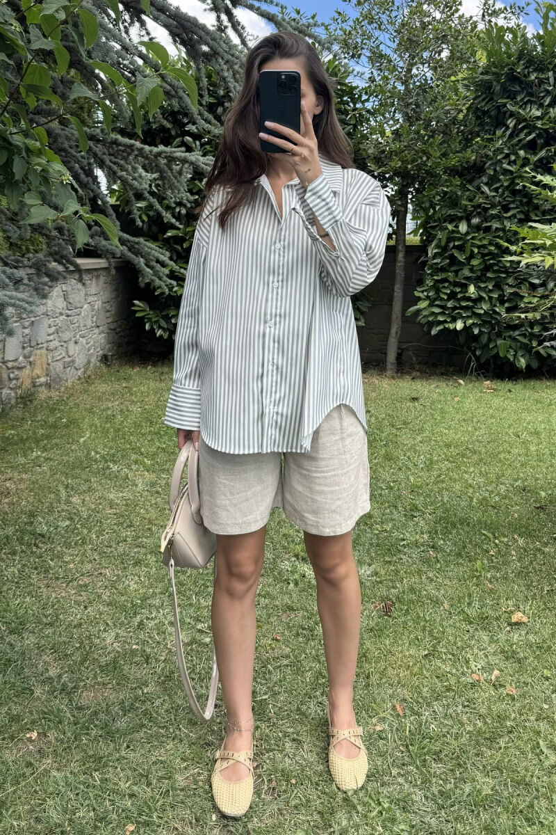 STRIPE DESIGN SIMPLE WOMEN SHIRT MINT/MENTE - 3