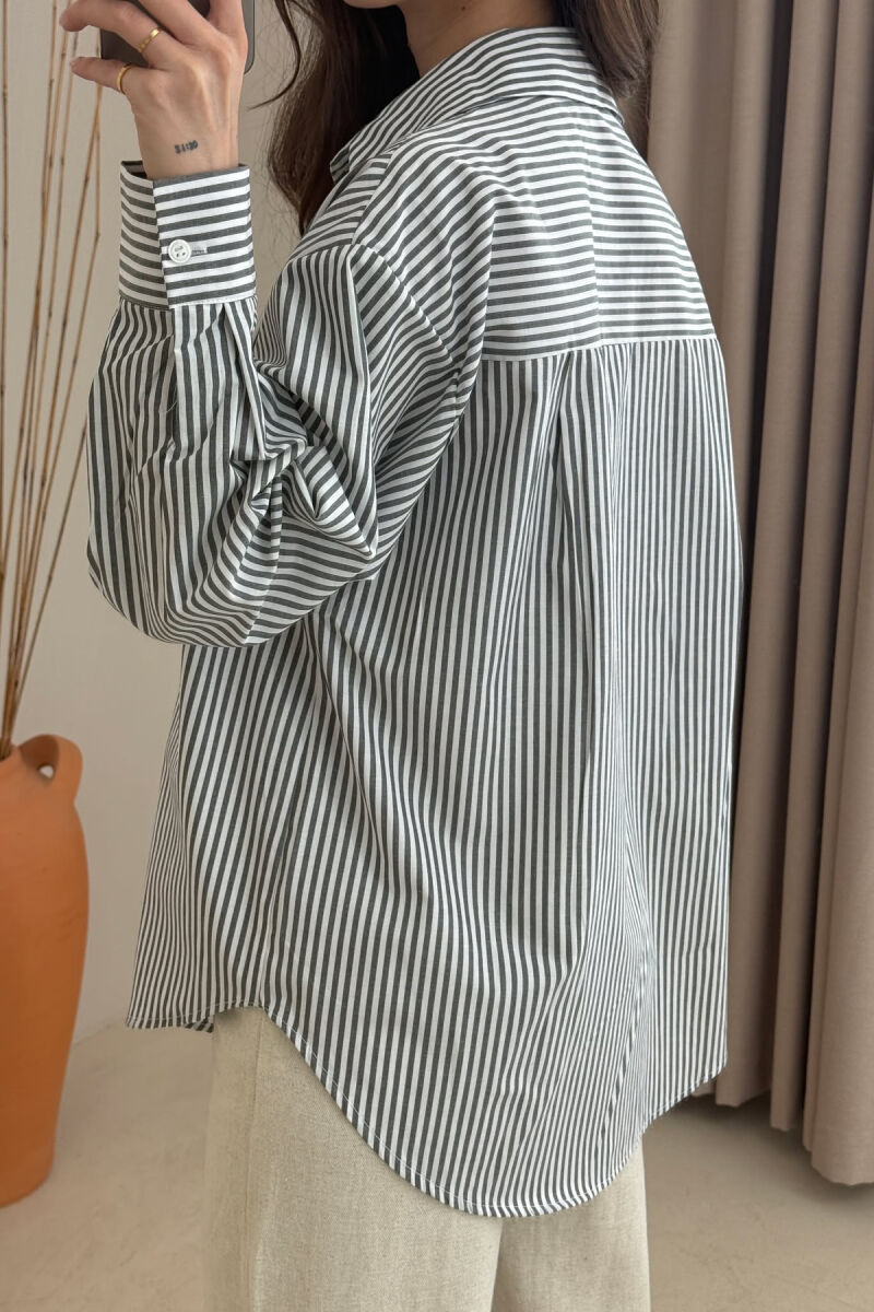 STRIPE DESIGN SINGLE POCKET WOMEN SHIRT GREY-WHITE/GRBA - 4