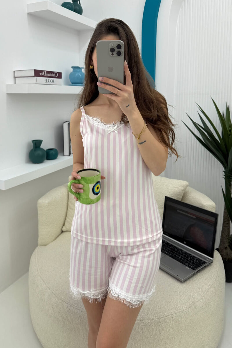 STRIPE DESIGN TANK TOP+SHORTS WOMEN PYJAMAS WHITE-PINK/BARO - 1