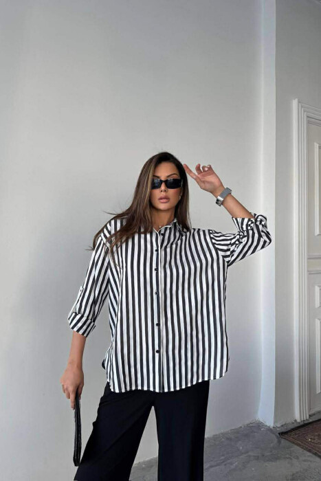 STRIPE DESIGN WOMAN SHIRT BLACK-WHITE/ZB - KLAUDIO FASHION