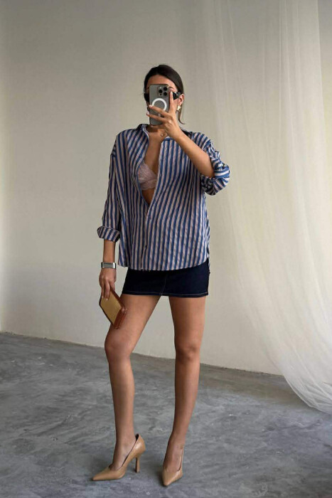 STRIPE DESIGN WOMAN SHIRT BLUE/BLU - 4