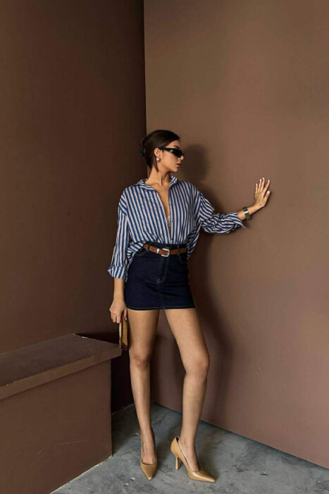 STRIPE DESIGN WOMAN SHIRT BLUE/BLU - 7