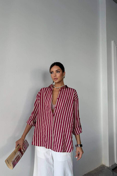 STRIPE DESIGN WOMAN SHIRT BURGUNDY/VISHNJE - 1