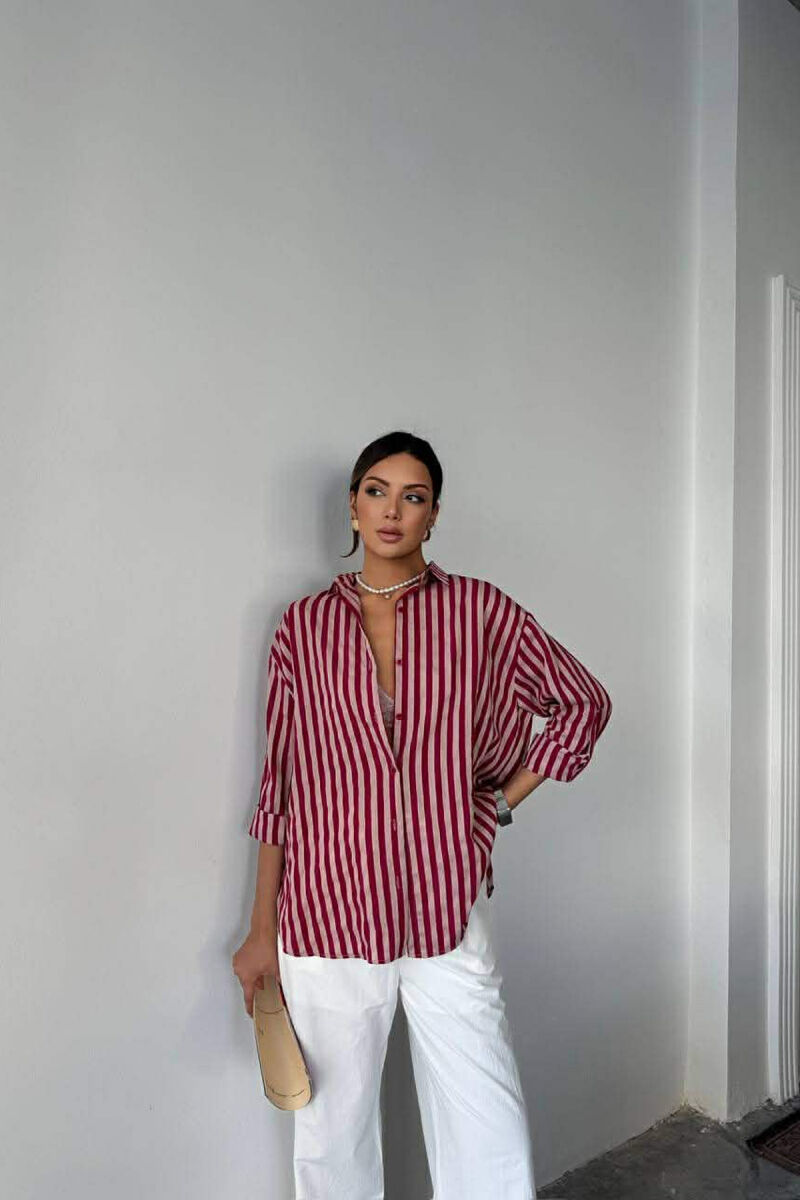 STRIPE DESIGN WOMAN SHIRT BURGUNDY/VISHNJE - 2