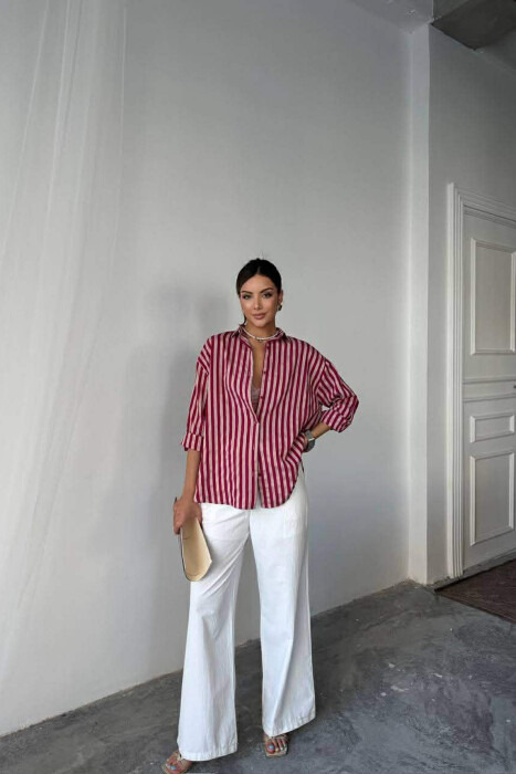 STRIPE DESIGN WOMAN SHIRT BURGUNDY/VISHNJE - 3