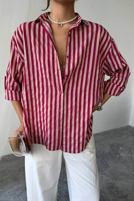 STRIPE DESIGN WOMAN SHIRT BURGUNDY/VISHNJE - 4