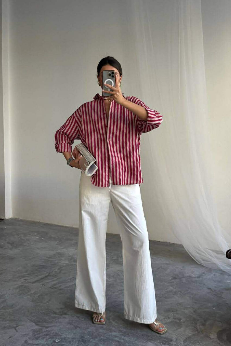 STRIPE DESIGN WOMAN SHIRT BURGUNDY/VISHNJE - 5