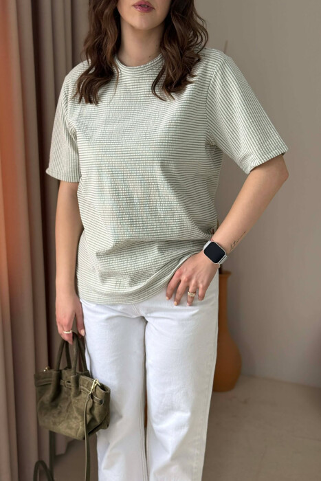 STRIPE DESIGN WOMAN T- SHIRT + 6 PAIR SOCKS MINT/MENTE - 4