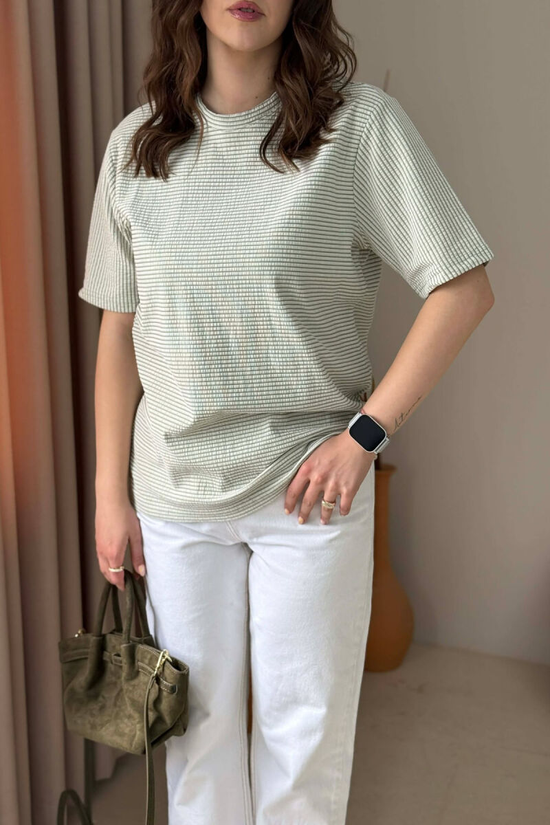 STRIPE DESIGN WOMAN T- SHIRT + 6 PAIR SOCKS MINT/MENTE - 4