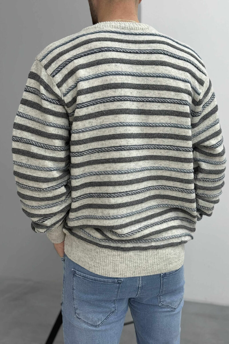 STRIPE KNITTED ROUND NECK MEN SWEATER LIGHT GREY/GZ - 4