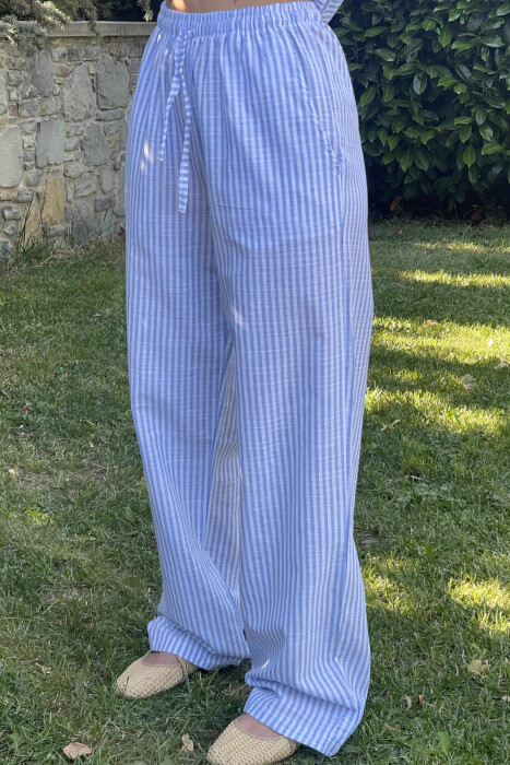 STRIPE LACING TANK TOP+TROUSERS WOMEN SET LIGHTBLUE/BZ - 4