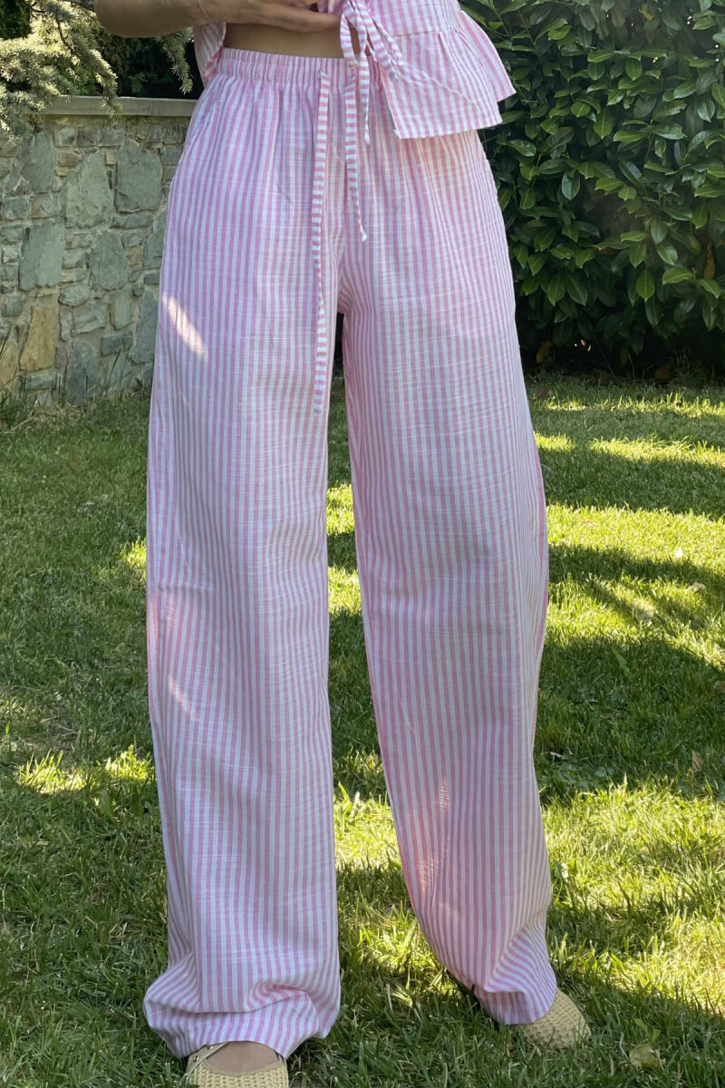 STRIPE LACING TANK TOP+TROUSERS WOMEN SET PINK/ROZE - 4