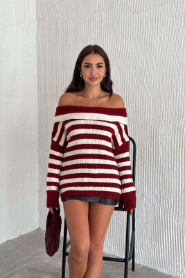 STRIPE OPEN NECK WOMEN SWEATER BURGUNDY/VISHNJE 