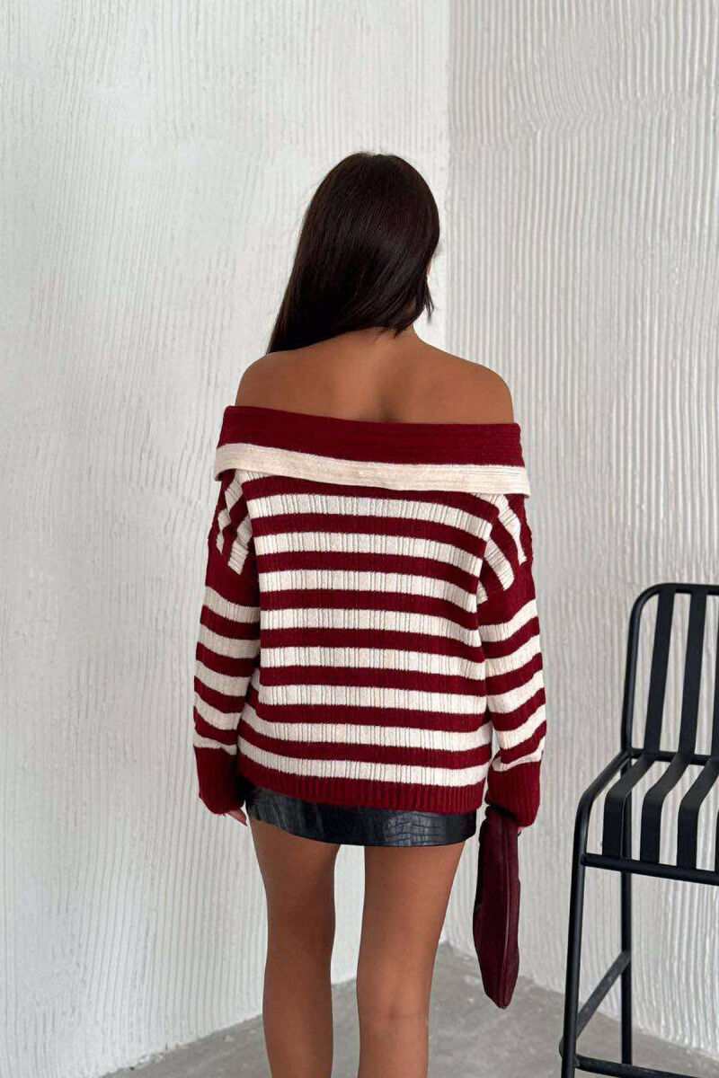 STRIPE OPEN NECK WOMEN SWEATER BURGUNDY/VISHNJE - 6