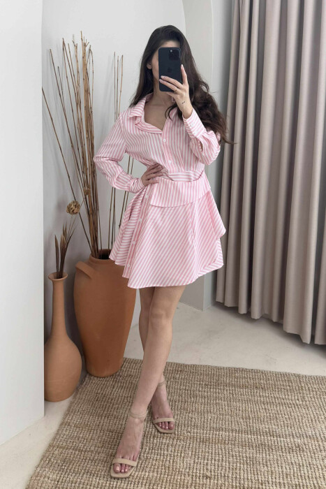 STRIPE POLO NECK WOMEN DRESS PINK/ROZE - 1
