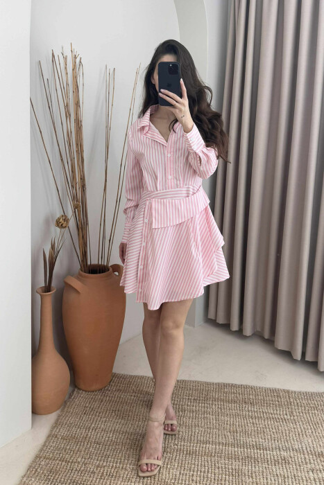 STRIPE POLO NECK WOMEN DRESS PINK/ROZE - 2