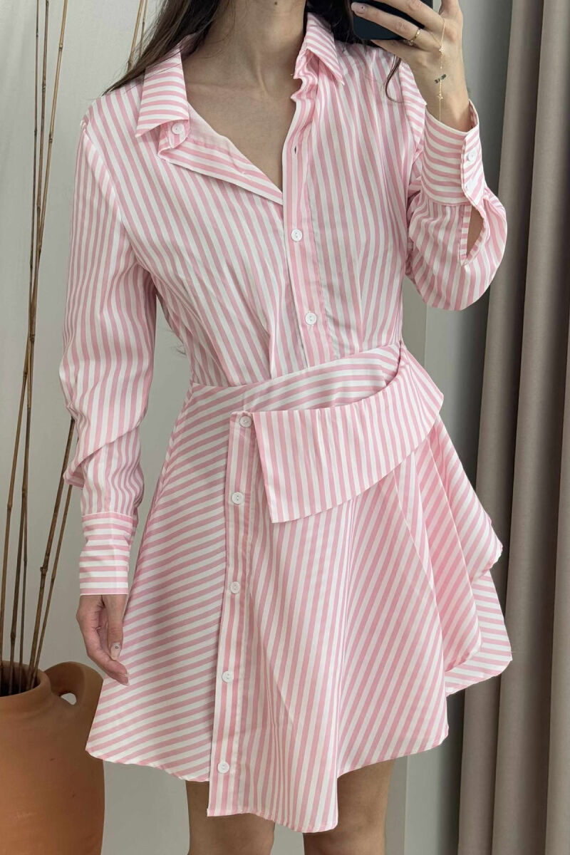 STRIPE POLO NECK WOMEN DRESS PINK/ROZE - 4