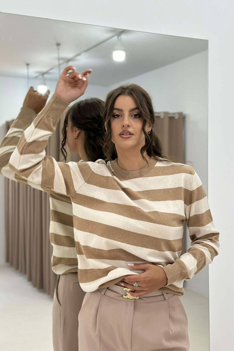 STRIPE ROUND NECK WOMEN SWEATSHIRT BEIGE/BEZHE - 1