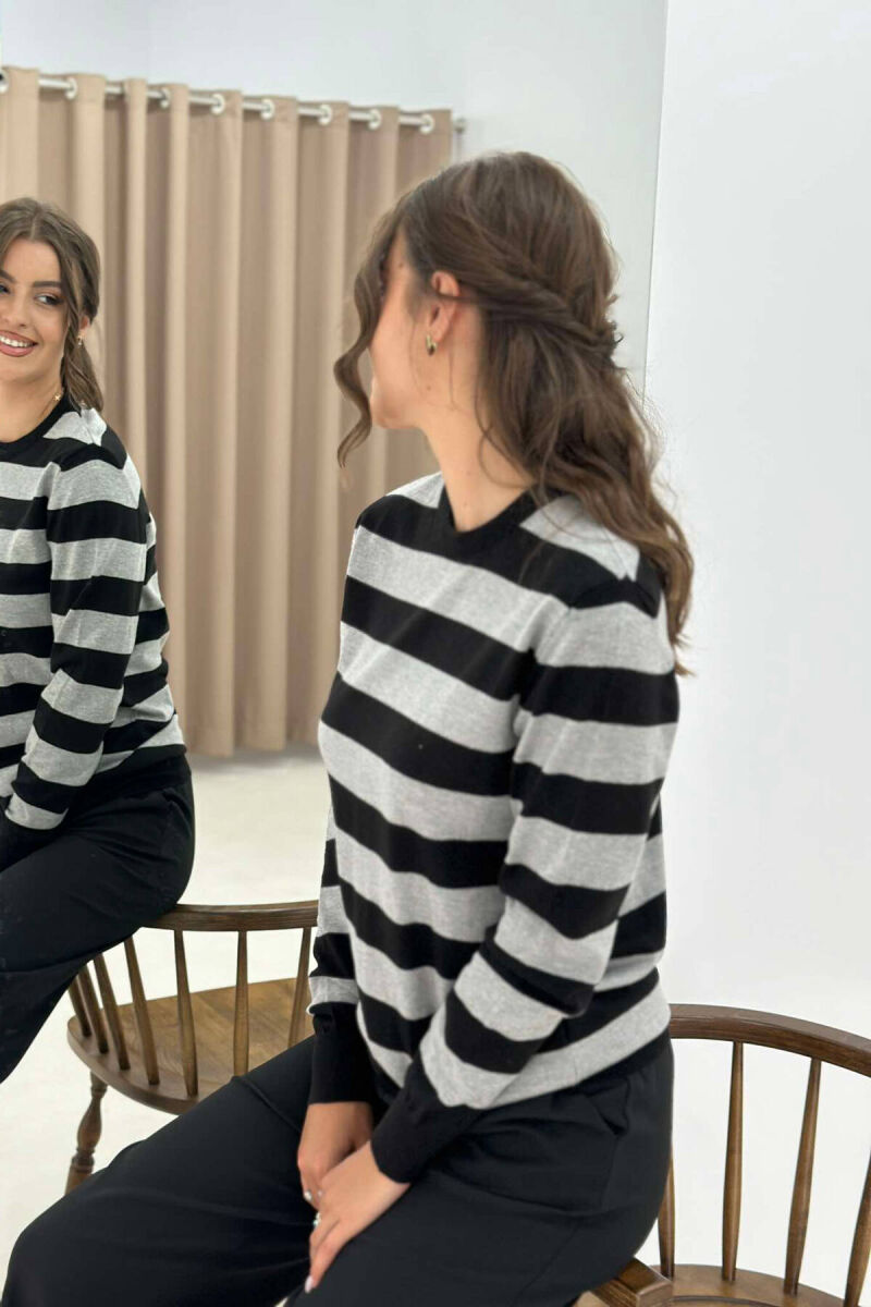 STRIPE ROUND NECK WOMEN SWEATSHIRT BLACK-GREY/ZEGR - 2