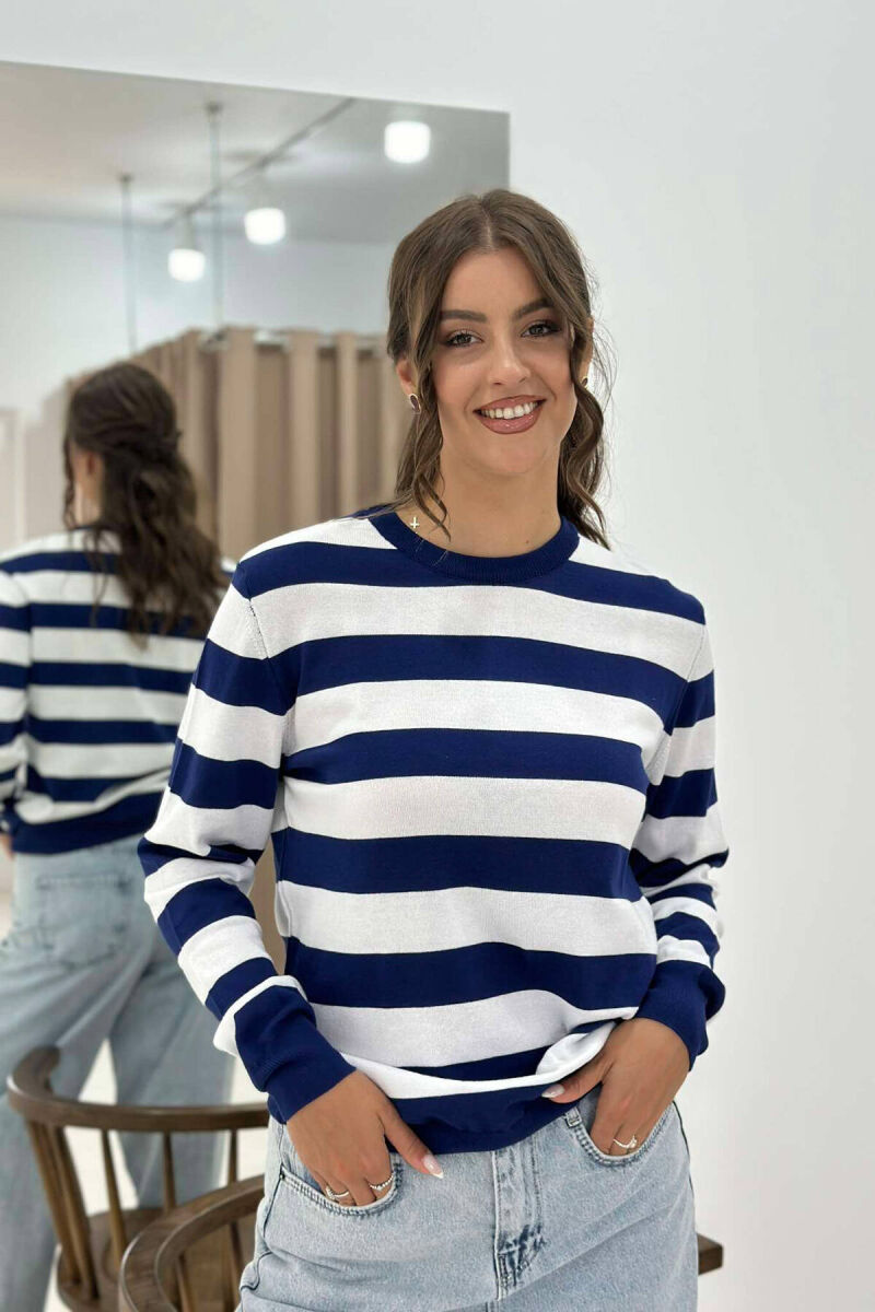 STRIPE ROUND NECK WOMEN SWEATSHIRT BLUE-WHITE/BLBA - 3