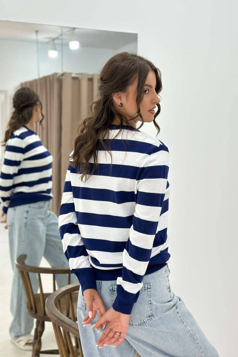 STRIPE ROUND NECK WOMEN SWEATSHIRT BLUE-WHITE/BLBA - 4