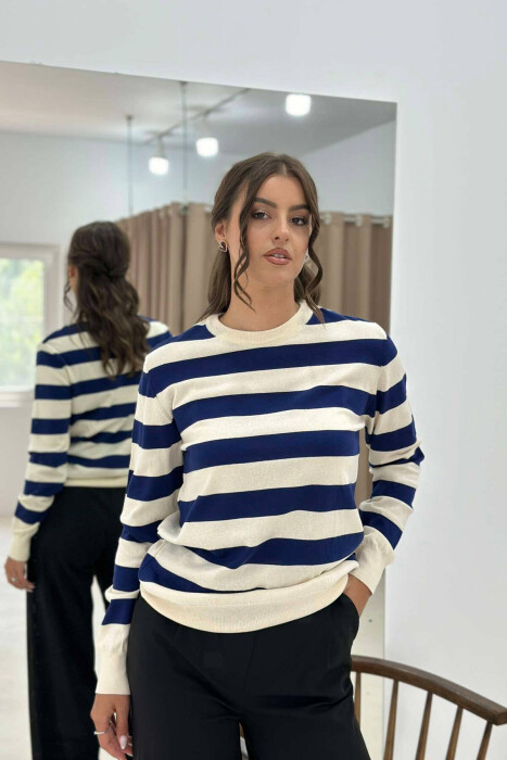 STRIPE ROUND NECK WOMEN SWEATSHIRT BLUE/BLU 