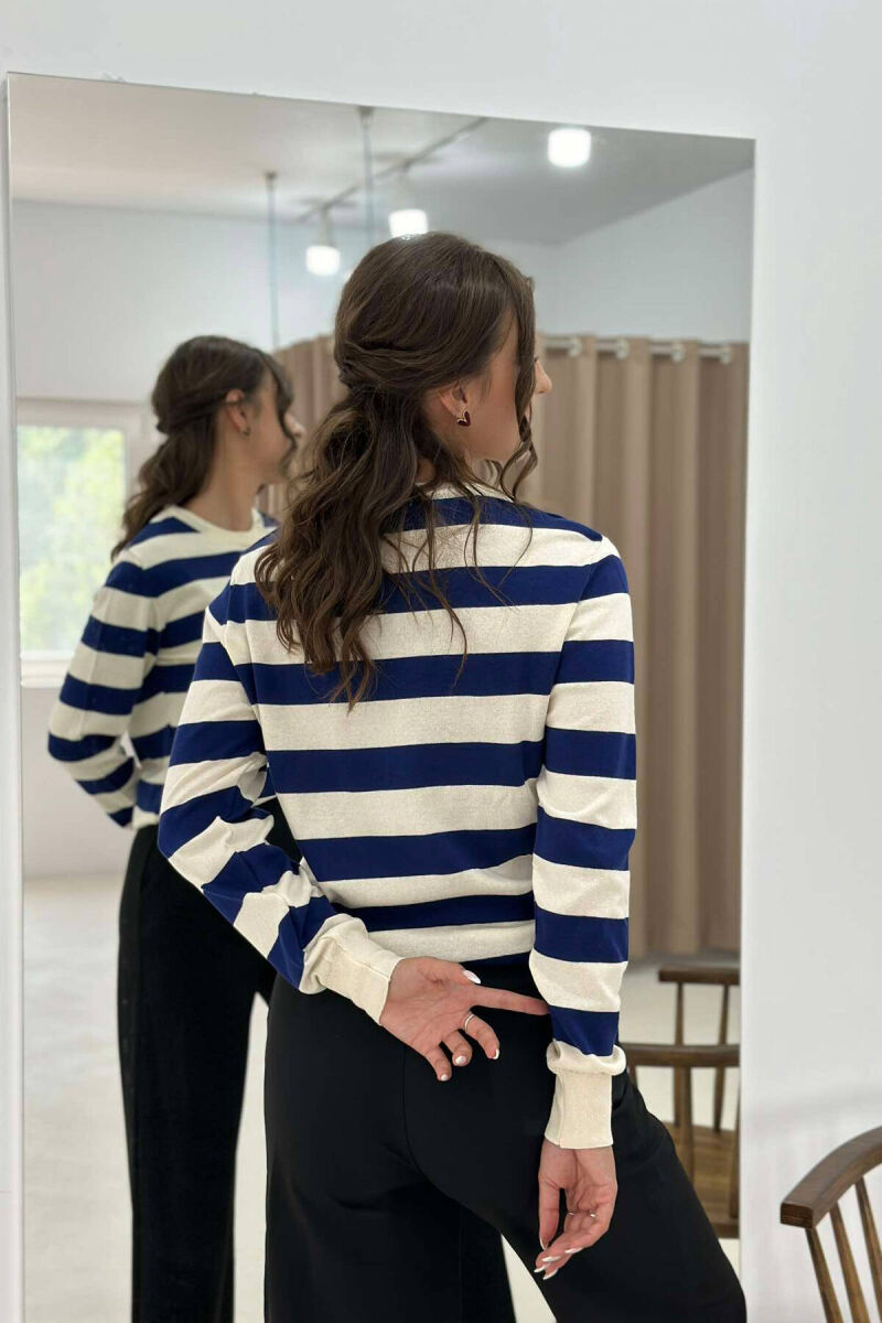 STRIPE ROUND NECK WOMEN SWEATSHIRT BLUE/BLU - 2