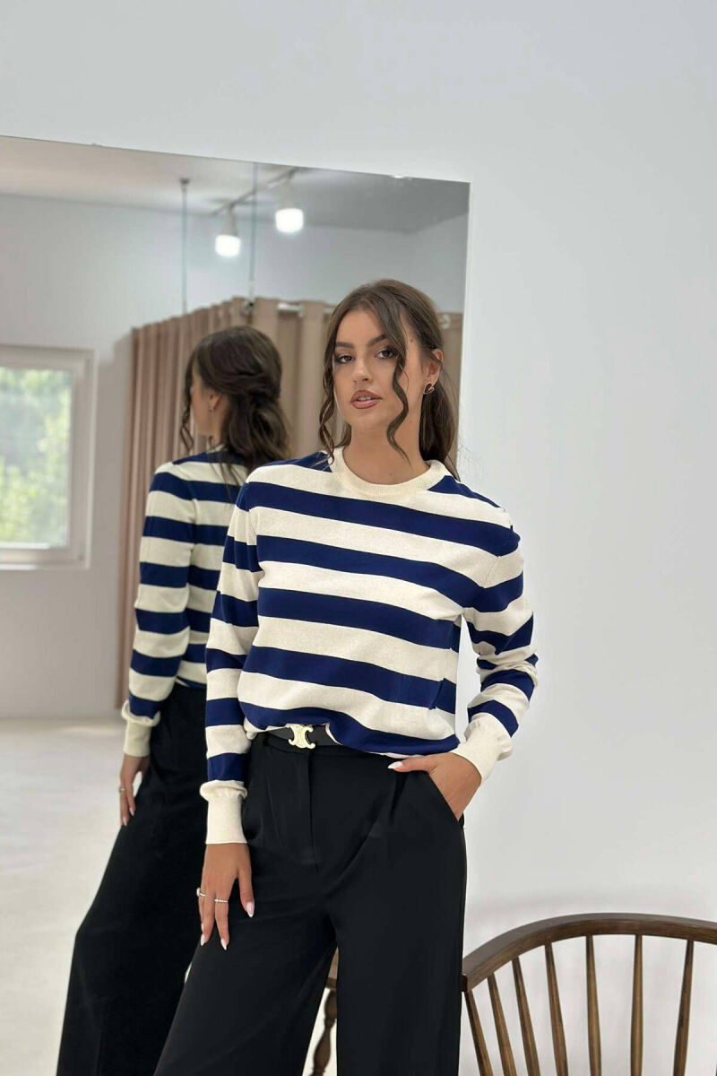 STRIPE ROUND NECK WOMEN SWEATSHIRT BLUE/BLU - 3