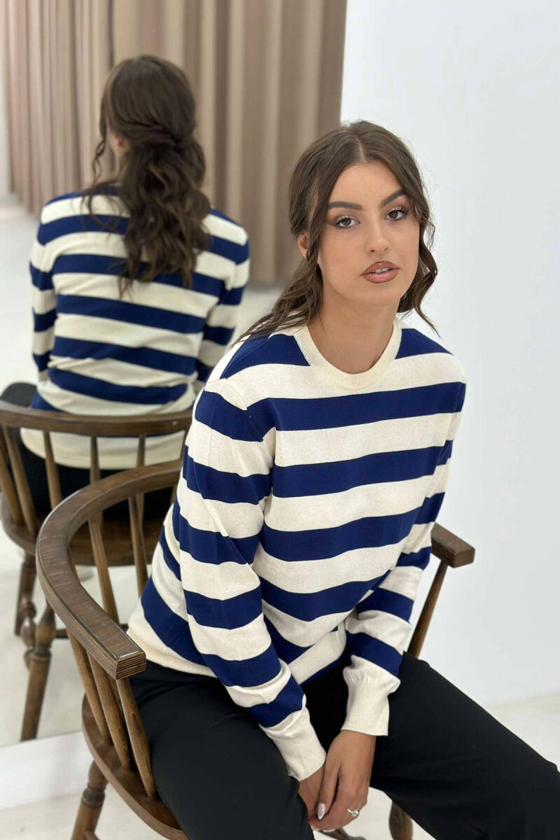 STRIPE ROUND NECK WOMEN SWEATSHIRT BLUE/BLU - 4