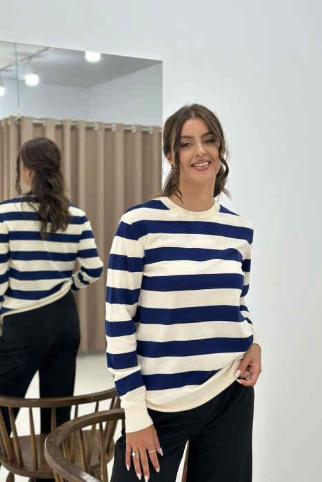 STRIPE ROUND NECK WOMEN SWEATSHIRT BLUE/BLU - 5