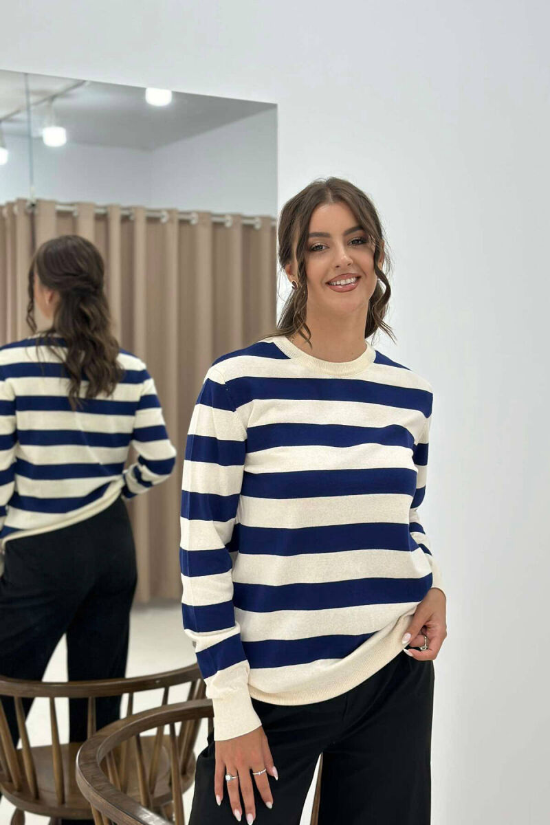 STRIPE ROUND NECK WOMEN SWEATSHIRT BLUE/BLU - 5