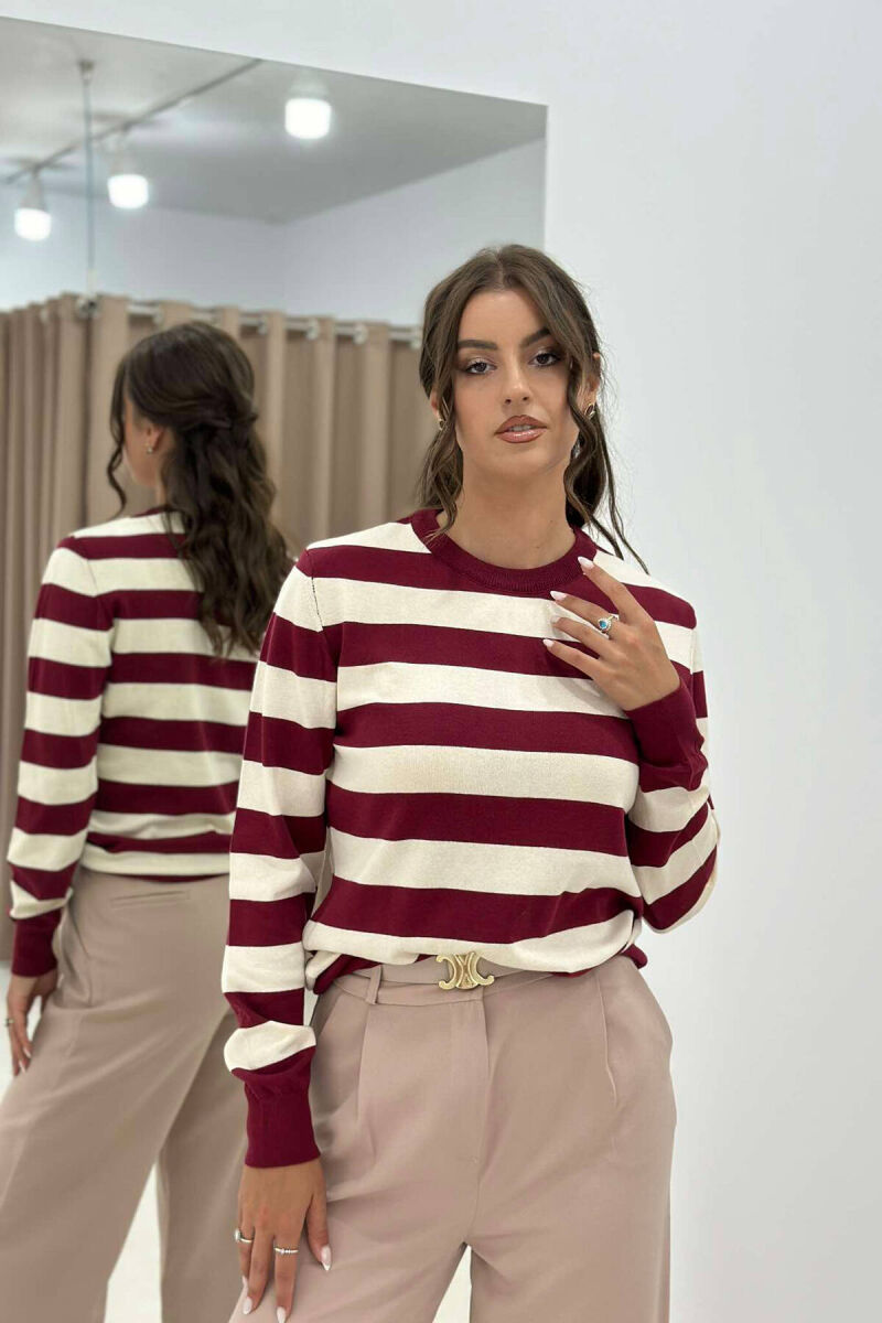 STRIPE ROUND NECK WOMEN SWEATSHIRT BURGUNDY/VISHNJE - 2