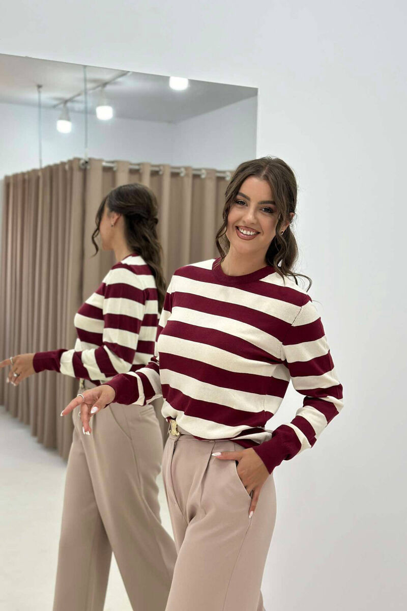 STRIPE ROUND NECK WOMEN SWEATSHIRT BURGUNDY/VISHNJE - 3