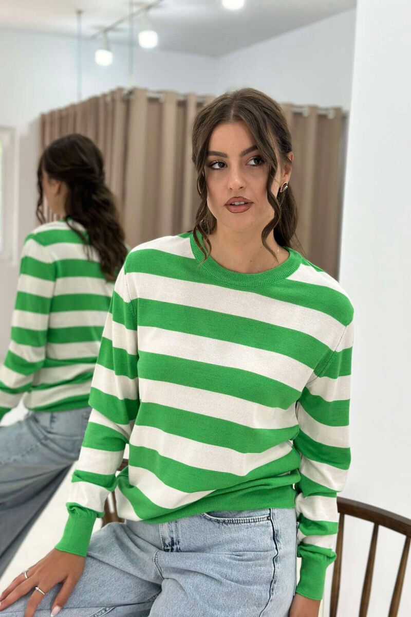 STRIPE ROUND NECK WOMEN SWEATSHIRT GREEN/JESHILE - 1