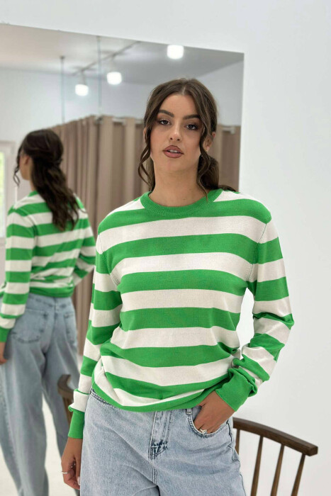 STRIPE ROUND NECK WOMEN SWEATSHIRT GREEN/JESHILE - 4