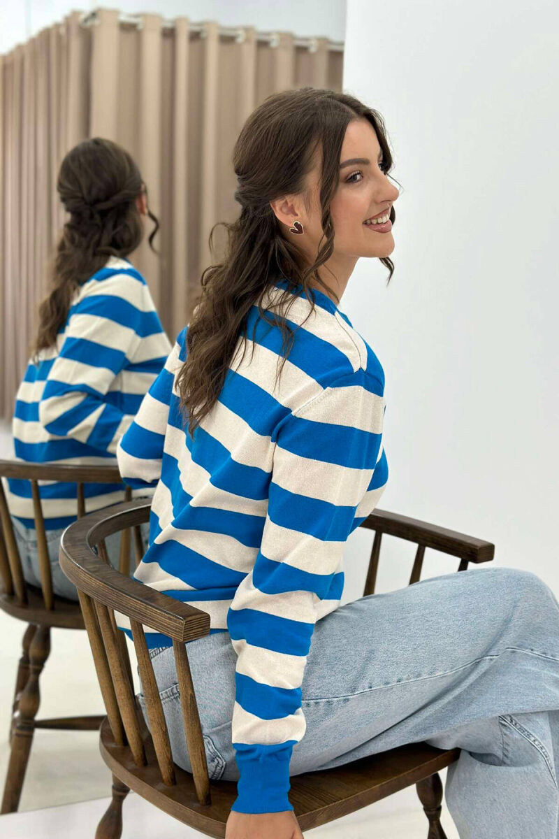 STRIPE ROUND NECK WOMEN SWEATSHIRT LIGHTBLUE/BZ - 2