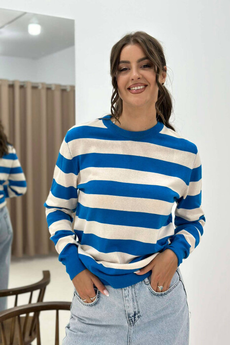 STRIPE ROUND NECK WOMEN SWEATSHIRT LIGHTBLUE/BZ - 3