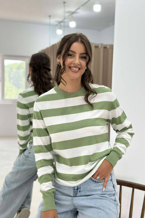 STRIPE ROUND NECK WOMEN SWEATSHIRT MINT/MENTE 