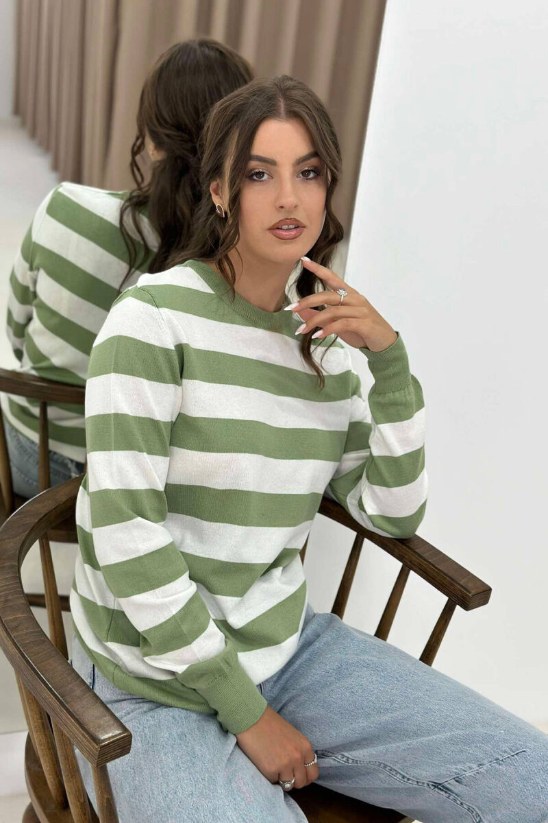 STRIPE ROUND NECK WOMEN SWEATSHIRT MINT/MENTE - 3