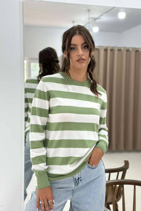 STRIPE ROUND NECK WOMEN SWEATSHIRT MINT/MENTE - 4