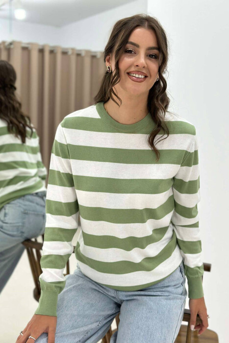 STRIPE ROUND NECK WOMEN SWEATSHIRT MINT/MENTE - 5