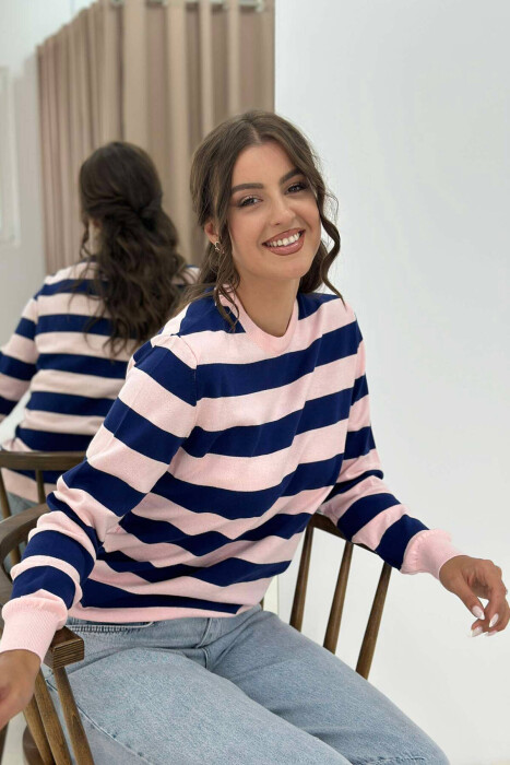 STRIPE ROUND NECK WOMEN SWEATSHIRT PINK/ROZE - 2