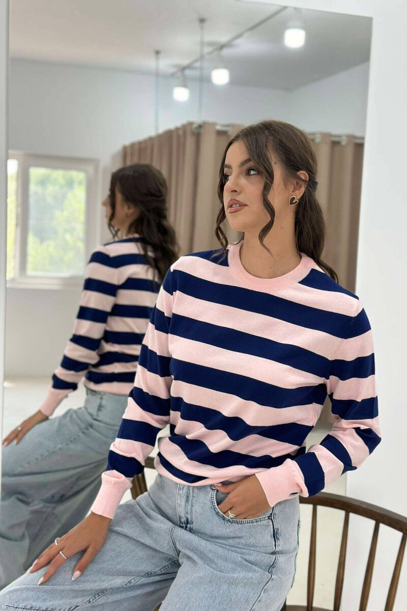 STRIPE ROUND NECK WOMEN SWEATSHIRT PINK/ROZE - 4
