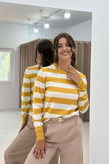 STRIPE ROUND NECK WOMEN SWEATSHIRT YELLOW/E VERDHE 