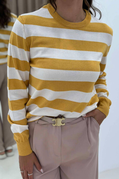 STRIPE ROUND NECK WOMEN SWEATSHIRT YELLOW/E VERDHE - 2
