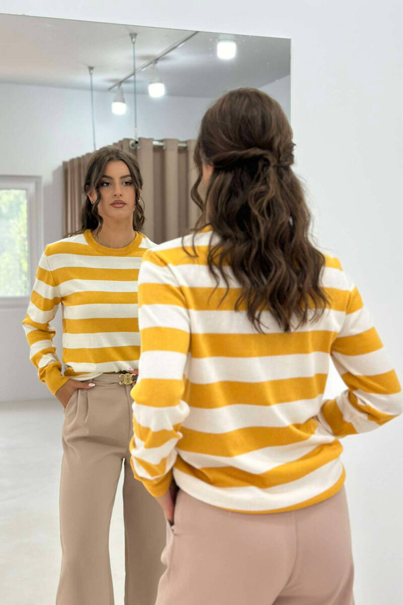 STRIPE ROUND NECK WOMEN SWEATSHIRT YELLOW/E VERDHE - 3